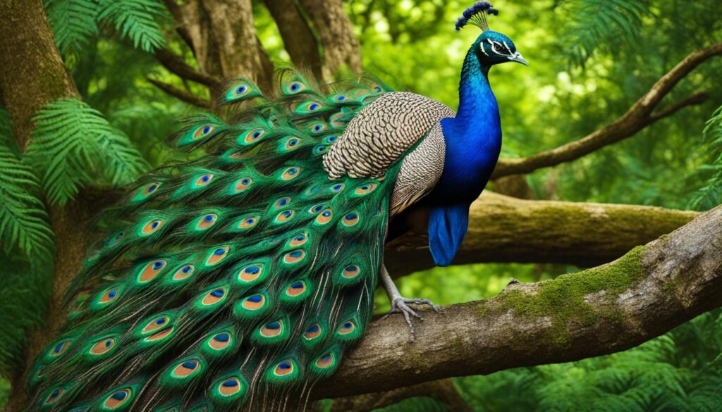 Peacock perching in a tree Peacock perching in a tree