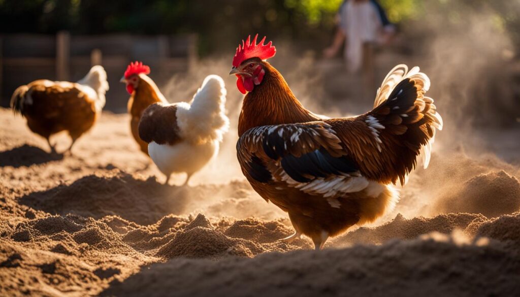 Chickens dust bathing Chickens dust bathing