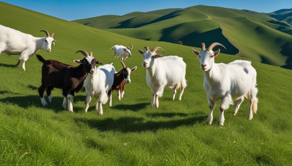 Healthy Kiko Boer Goat Crosses Grazing Healthy Kiko Boer Goat Crosses Grazing