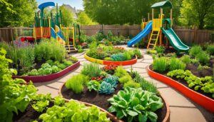 organic garden with kids’ playground